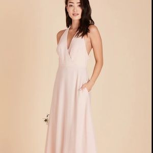 Halter neck pink maxi dress, light pink color by Birdy Grey, Moni style